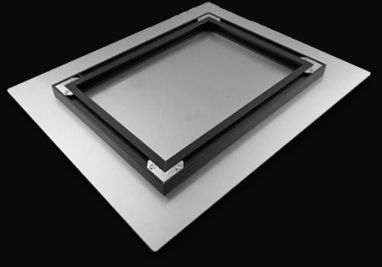 Black aluminum floating mount on the back of a print